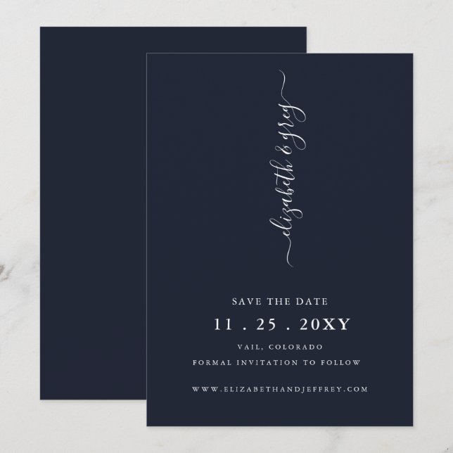 Einfache Minimalistische Marine Save the Date Ankündigung (Vorne/Hinten)