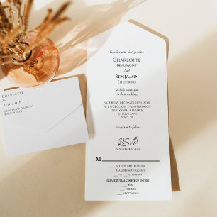 Einfache minimalistische Menüwahl RSVP Hochzeit All In One Einladung