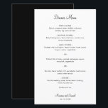 Einfache Minimalistische moderne Hochzeitsmenüs<br><div class="desc">Einfaches Hochzeitsmenü mit einem minimalen Design in Schwarz und Weiß mit dem Header und Ihren Namen in einem eleganten Skript-Schriftart. Die Schriftart und die Rückseite können in eine beliebige Farbe geändert werden, indem Sie auf die Schaltfläche Anpassen klicken. Ein einfaches und schlichtes Design, das immer noch als schick erscheint. Diese...</div>
