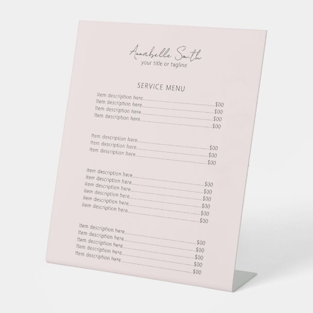 Einfache Minimalistische, moderne Rosa Preisliste Sockelschild (Vorderseite)