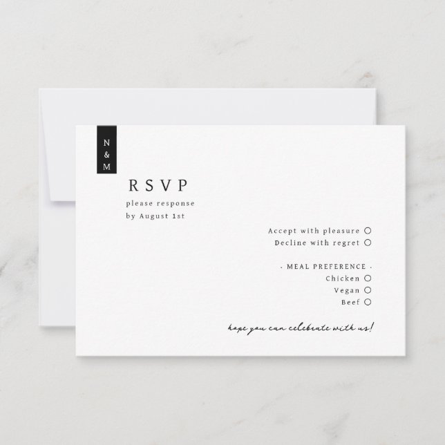 Einfache Minimalistische Mongram-Hochzeit RSVP Karte (Vorderseite)
