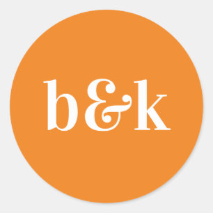 Einfache Minimalistische Monogram Initials Orange Runder Aufkleber