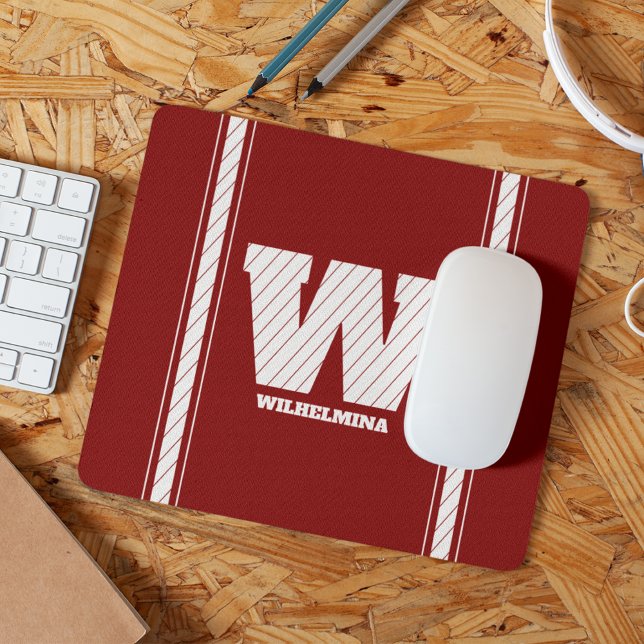 Einfache Minimalistische Monogram-Maroon & White S Mousepad (Von Creator hochgeladen)