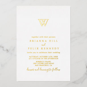 Einfache Minimalistische Monogramm-Hochzeit  Folieneinladung