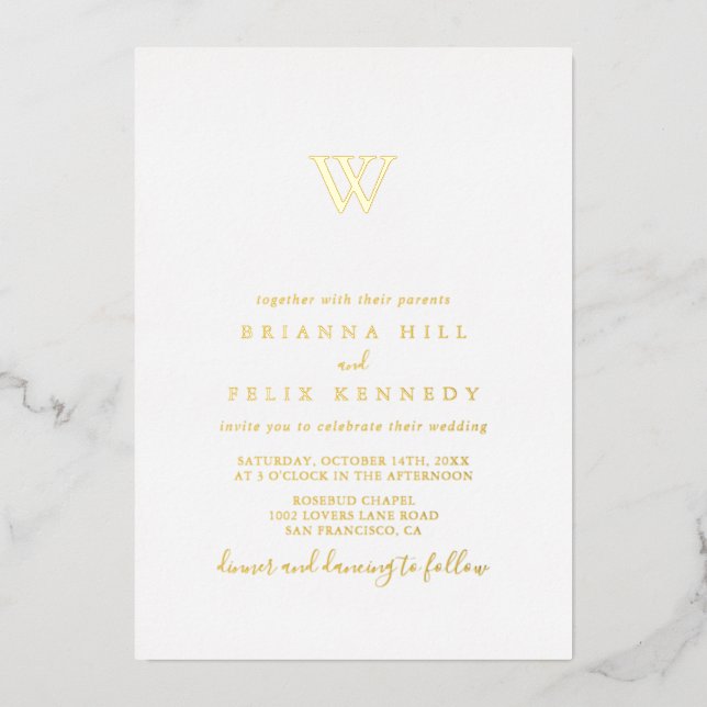 Einfache Minimalistische Monogramm-Hochzeit Folieneinladung (Vorderseite)