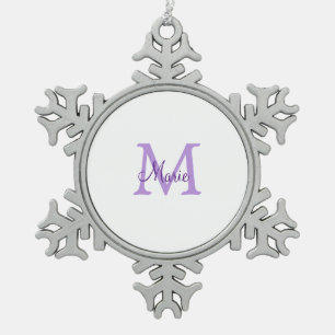 einfache minimalistische Monogramm-Name in Rosa Ro Schneeflocken Zinn-Ornament