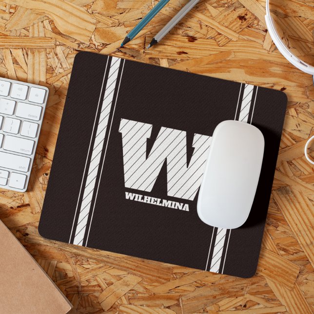 Einfache Minimalistische Monogramm Schwarz/Weiß St Mousepad (Von Creator hochgeladen)