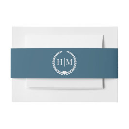Einfache Minimalistische Moody Ocean Blue Monogram Einladungsbanderole