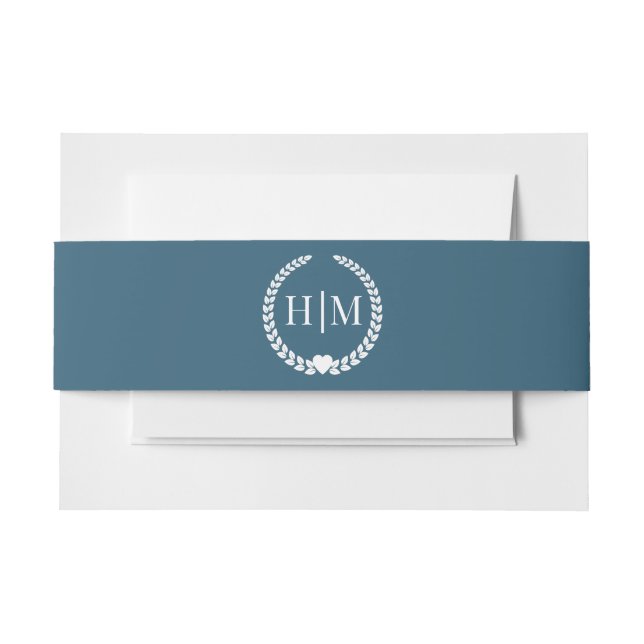 Einfache Minimalistische Moody Ocean Blue Monogram Einladungsbanderole (Vorderseite Beispiel)