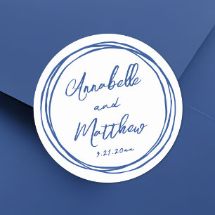 Einfache Minimalistische Namen Blaue Handgezeichne Runder Aufkleber