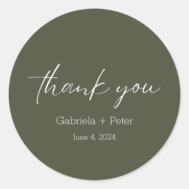 Einfache Minimalistische Olive Green Wedding Viele Runder Aufkleber (Vorderseite)