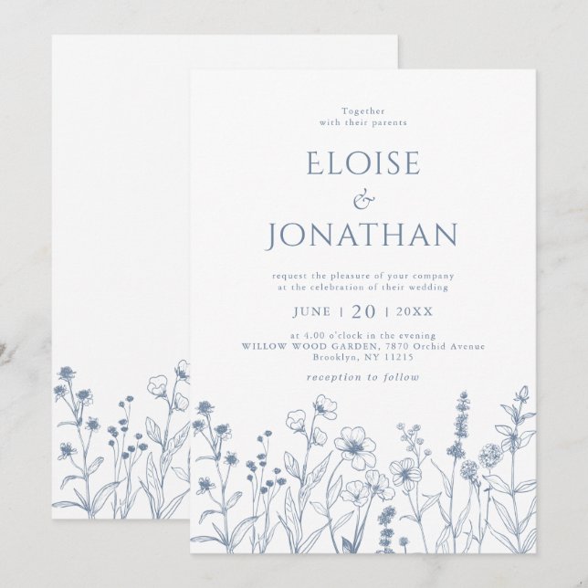 Einfache Minimalistische Periwinkle-Wildblume Hoch Einladung (Vorne/Hinten)