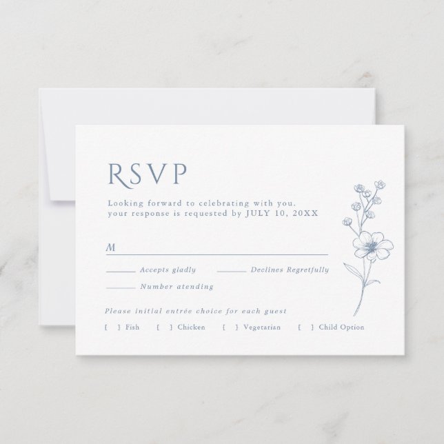 Einfache Minimalistische Periwinkle-Wildblume Hoch RSVP Karte (Vorderseite)