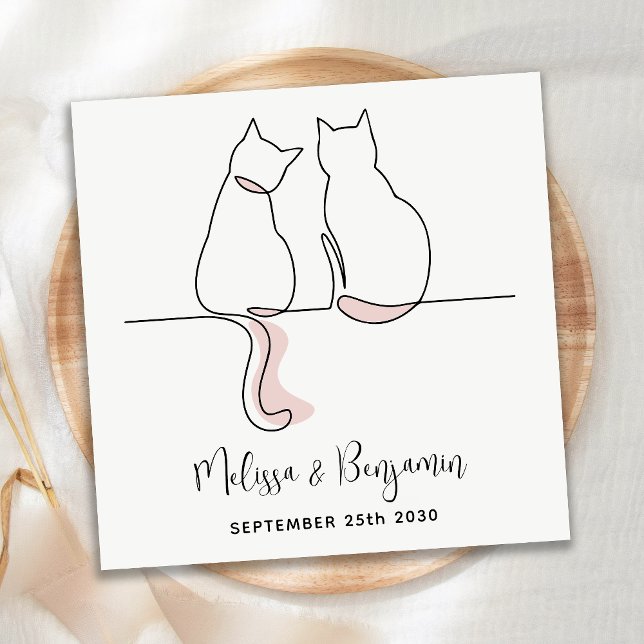 Einfache Minimalistische Personalisierte Cat Weddi Serviette (Von Creator hochgeladen)