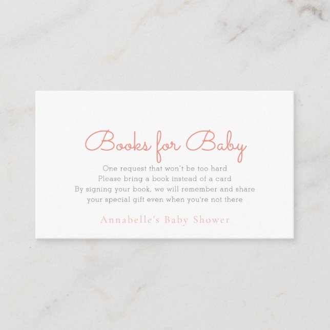 Einfache Minimalistische Pink Babydusche Buchungsa Begleitkarte (Vorderseite)