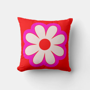 Einfache Minimalistische Retro-Blume Rosa und Rot- Kissen