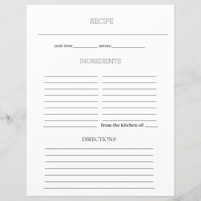 Einfache Minimalistische Rezept-Cookbook-Seite (Vorderseite)
