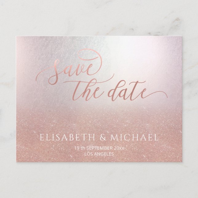 Einfache minimalistische Romantik-Rose Goldkalligr Ankündigungspostkarte (Vorderseite)