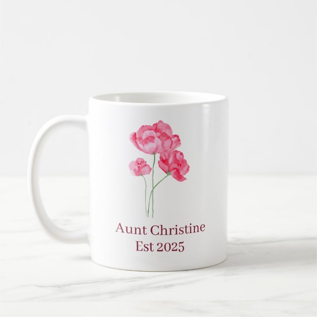 Einfache Minimalistische rosa Blume Name Est Year  Kaffeetasse (Links)