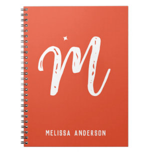 Einfache Minimalistische Rote Orange Monogramm Nam Notizblock