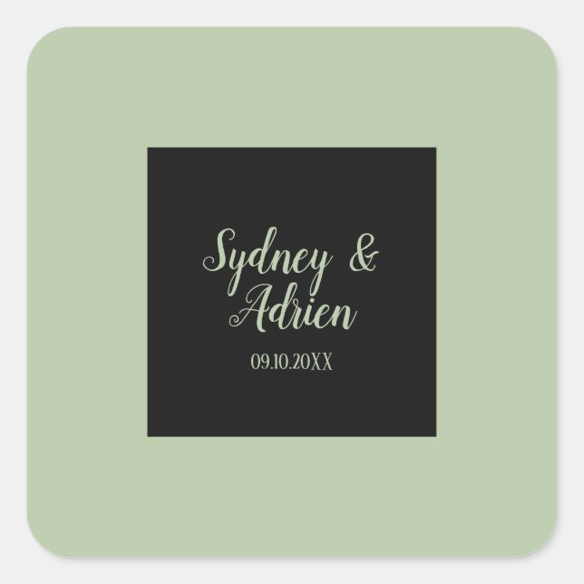 Einfache Minimalistische|Sage Wedding Umschlag Auf Quadratischer Aufkleber (Vorderseite)