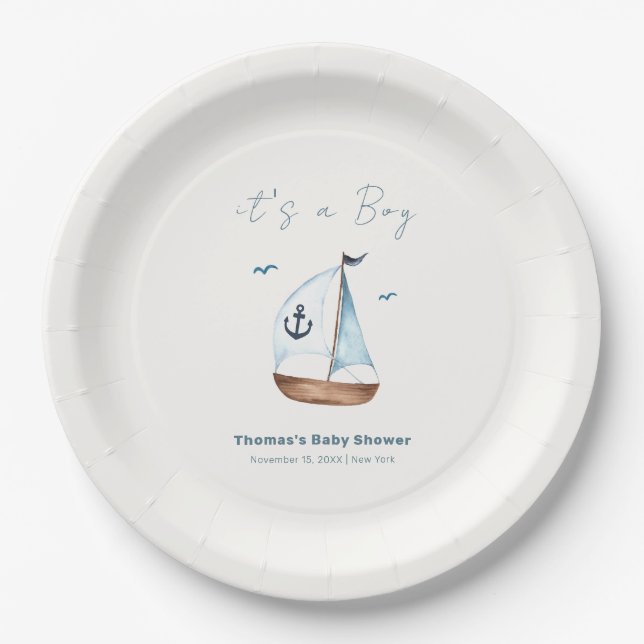 Einfache Minimalistische Sailboat Anchor Kinderdus Pappteller (Vorderseite)