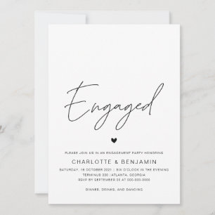 Einfache Minimalistische Schwarz/Weiß-Engagement-P Einladung