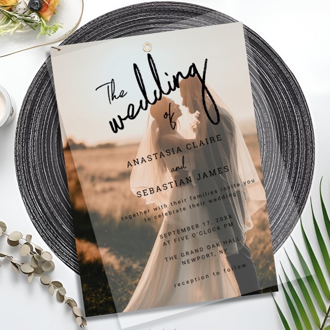 Einfache Minimalistische Schwarz-Weiß-Foto-Hochzei (Simple Minimalist Black and White Photo Wedding Vellum Invitations)