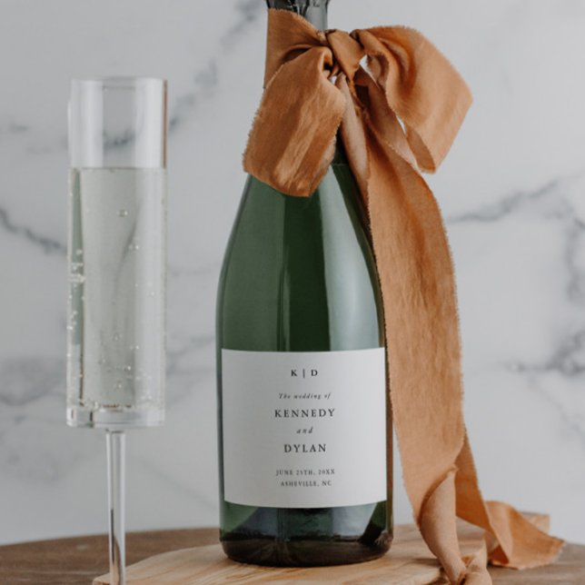 Einfache Minimalistische Schwarz-Weiß-Hochzeit (Simple minimalist black and white elegant wedding sparkling wine label.)