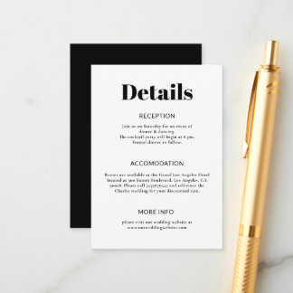 Einfache Minimalistische Schwarz-Weiß-Hochzeit Begleitkarte