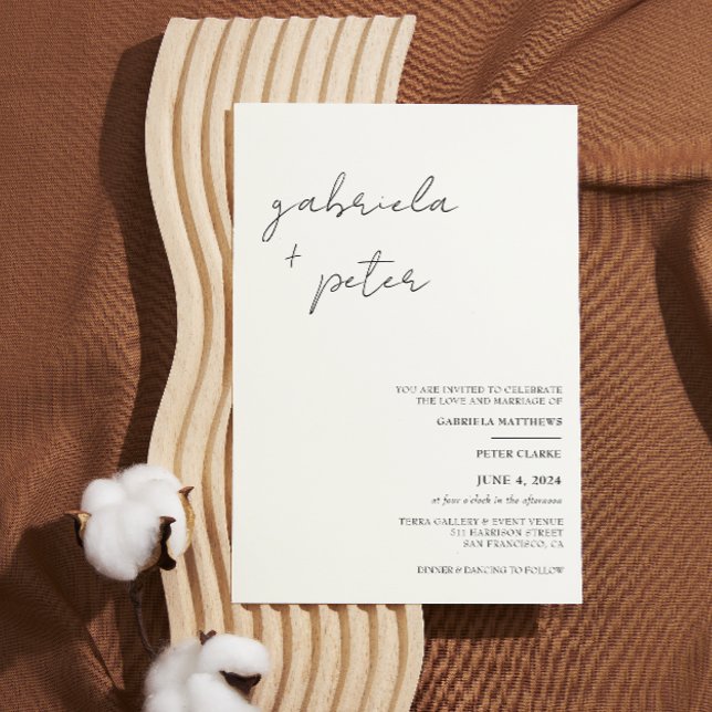 Einfache Minimalistische Schwarz-Weiß-Hochzeit Einladung (Von Creator hochgeladen)