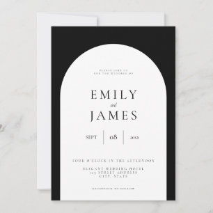 Einfache Minimalistische Schwarz-Weiß-Hochzeit Einladung