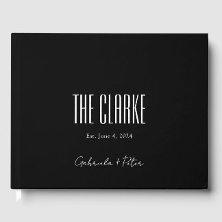 Einfache Minimalistische Schwarz-Weiß-Hochzeit Gästebuch