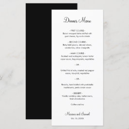 Einfache Minimalistische Schwarz-Weiß-Hochzeit Menükarte