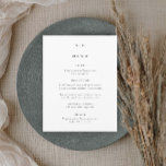 Einfache Minimalistische Schwarz-Weiß-Hochzeit Menükarte<br><div class="desc">Dieses einfache Minimalistische Schwarz-Weiß-Hochzeitsmenü ist elegant und vielseitig. Es zeichnet sich durch ein traditionelles Design mit minimaler Typografie und Paare Monogramm. Klicken Sie auf die Schaltfläche Bearbeiten,  um dieses Design anzupassen.</div>