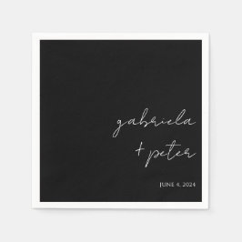 Einfache Minimalistische Schwarz-Weiß-Hochzeit Serviette