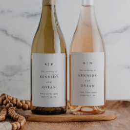 Einfache Minimalistische Schwarz-Weiß-Hochzeit Weinetikett