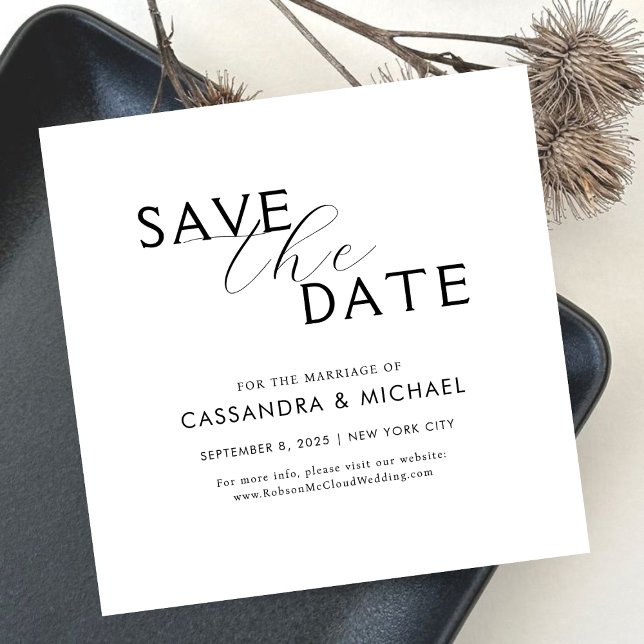 Einfache Minimalistische Schwarz-Weiß-Schrift-Hoch Save The Date (Von Creator hochgeladen)