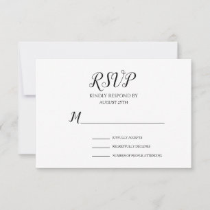 Einfache Minimalistische Schwarz-Weiß-Script-Hochz RSVP Karte