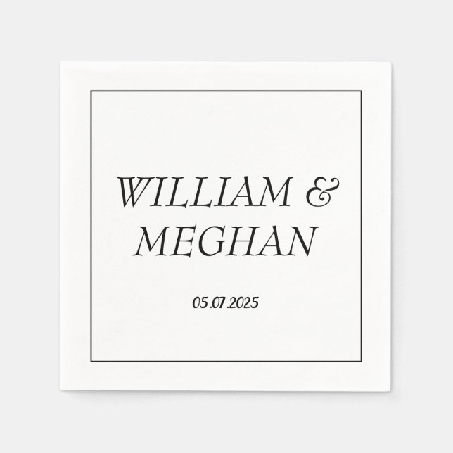 Einfache Minimalistische Schwarze Schrift Hochzeit Serviette (Vorderseite)