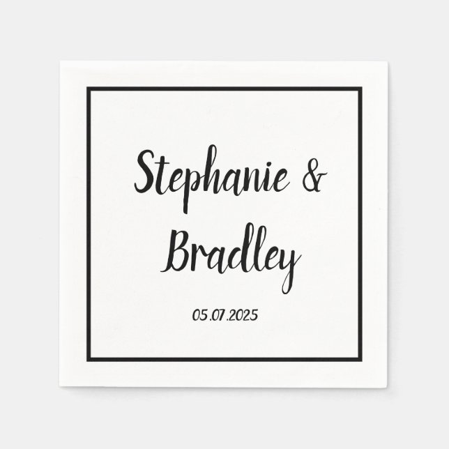 Einfache Minimalistische Schwarze Schrift Hochzeit Serviette (Vorderseite)