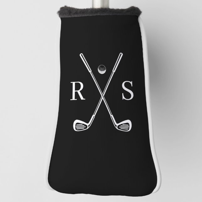 Einfache Minimalistische Schwarzweißmonogramm Golf Headcover (Rotieren 90)