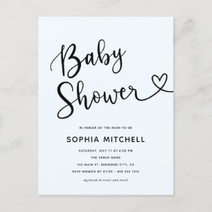 Einfache Minimalistische Script Heart Baby Dusche Postkarte