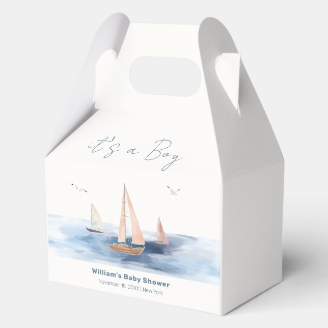 Einfache Minimalistische Segelboot Babydusche Geschenkschachtel (Rückseite)