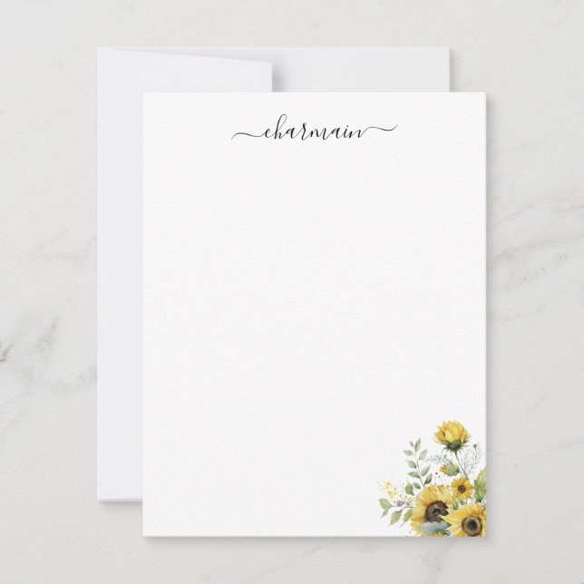 Einfache Minimalistische Sonnenblume Mitteilungskarte (Vorderseite)