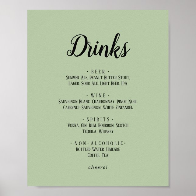 Einfache Minimalistische Speisekarte für Hochzeits Poster (Vorne)