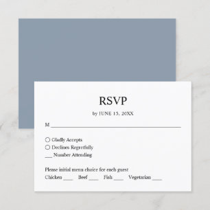 Einfache minimalistische staubblaue Hochzeits-RSVP RSVP Karte
