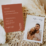 Einfache Minimalistische Terracotta Foto Hochzeit Einladung<br><div class="desc">Mit diesem Template "Modern Minimalistisch Terracotta Invitation" können Sie eine perfekte Hochzeitseinladung kreieren. Dieses hochwertige Design ist einfach zu anpassen, um einzigartig zu sein! 1. === Bearbeitung ====> Sie können diese Vorlage mit dem Designwerkzeug von Zazzle weiter bearbeiten. 2. ==== SAMPLE ===> Wenn Sie ein Beispiel erhalten möchten, bevor Sie...</div>