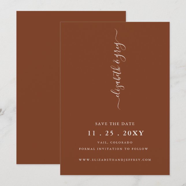 Einfache Minimalistische Terracotta Save the Date Ankündigung (Vorne/Hinten)