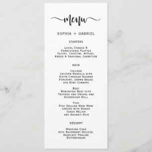 Einfache Minimalistische Typografie-Hochzeitkarte Menükarte